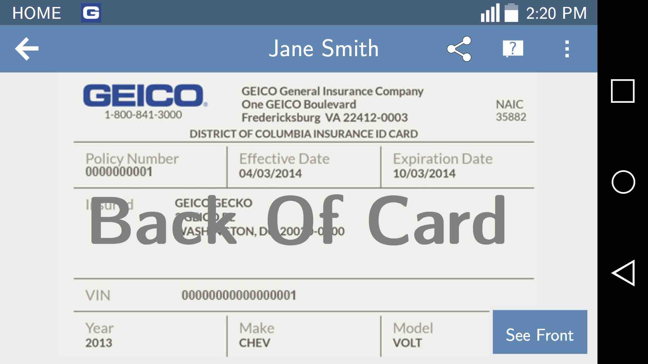 Geico Insurance Card Sample